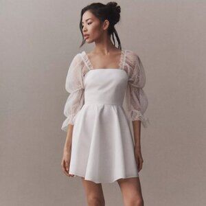 Amanda Uprichard White Puff-Sleeve Mini Wedding Dress